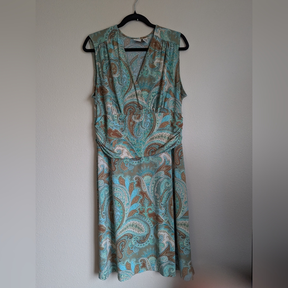Merona Blue and Brown Paisley Midi Dress Size XL